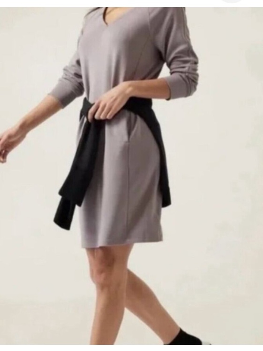 Athleta Seasoft Lavender Gray V- Neck Midi Dress long sleeve size Large